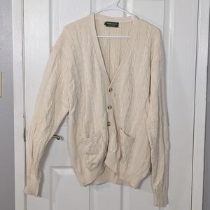 Vintage Greenwich Cable Knit Button Down Cream Cardigan Sweater Men's Size Large